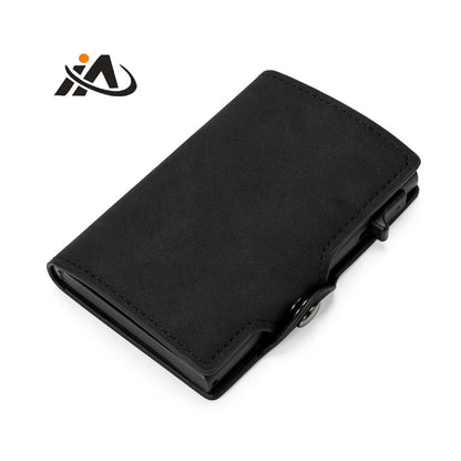 Mens Leather Wallet Minimalist Money Clip Side Push Button Pop Up Card Holder