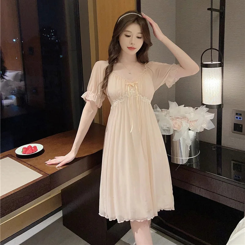 Sweet Mesh Night Dress Princess Sleepwear Nightwear Lace