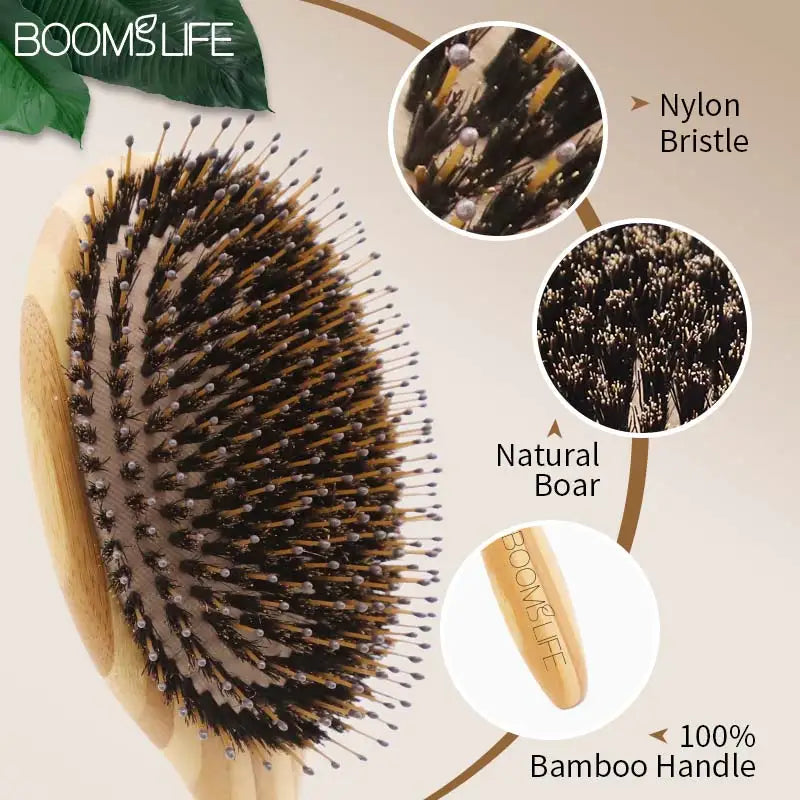 Boar Bristle Hair Brush Women Wood Bamboo HairBrush Professional Curly Airbag