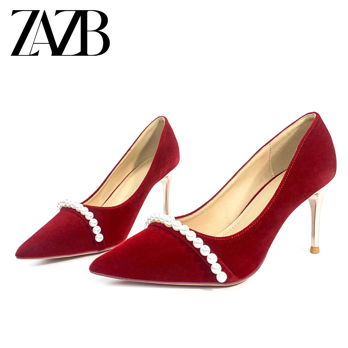 ZA Luxury Red Woolen Fabric Formal Office for Ladies High Heel Shoes Women