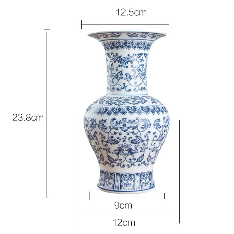 No Glazed Blue and White Porcelain Vases Interlocking Lotus Design Ceramic Vase