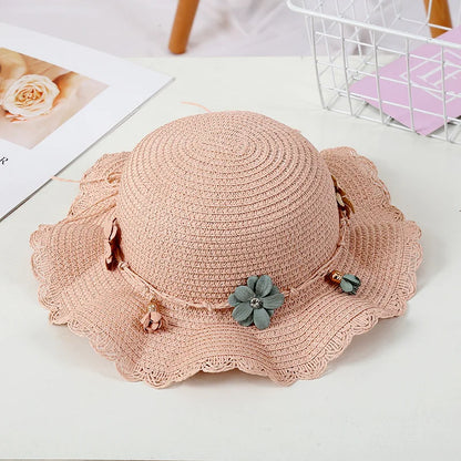 Summer Baby Flower Breathable Hat Straw Hat With Handbag Bags Kids Hat Girls