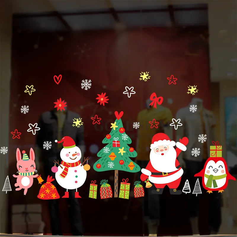 New Christmas Decoration Window Stickers Santa Gifts Merry Christmas Mirror