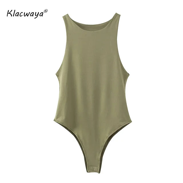 Sexy Women Bodycon Slim Elastic Khaki Bodysuit 2020 Fashion