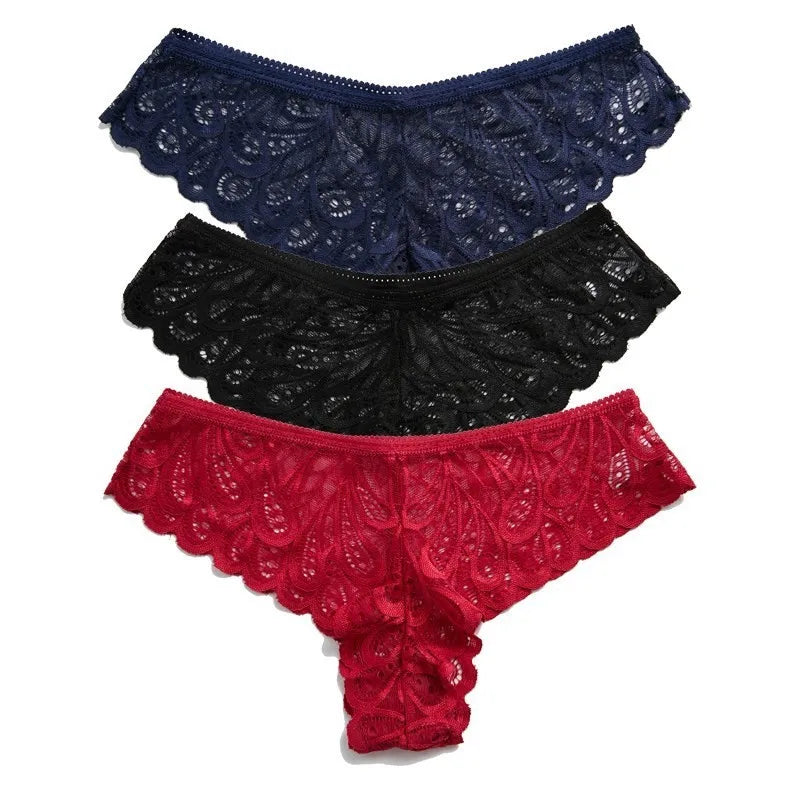 3pcs Women Underwear Sexy Lace Panties Tempting Pretty Briefs Low Waist