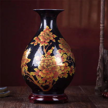 New Chinese Style Vase Jingdezhen Yellow Crystal Glaze Flower Vase Home Decor