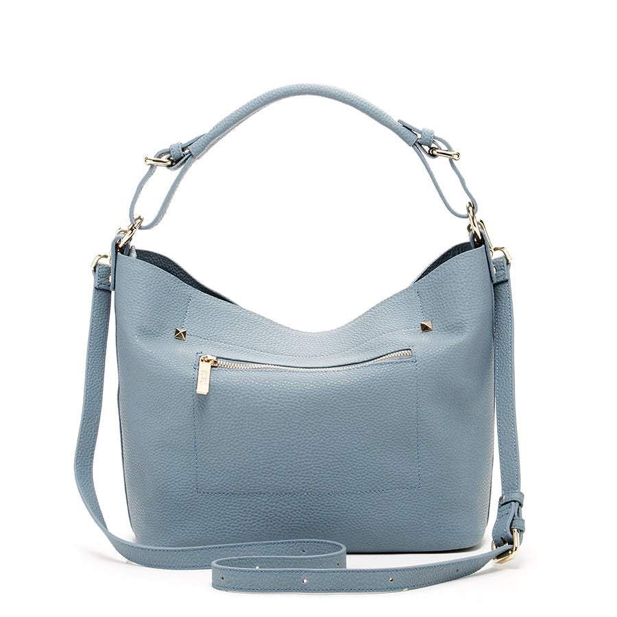 Lauren Faded Denim Leather Hobo Bag Blue