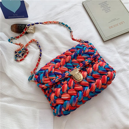 Bags for Women Hand Woven Bag Strip Thread Hook Knitted Women's Shoulder