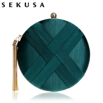 SEKUSA Fashion Women Bag Tassel Metal Small Day Clutch Purse Handbags Chain