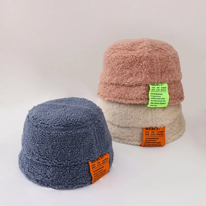 Autumn Winter Lambwool Baby Hats Letter Pattern Kids Boys Girls Caps