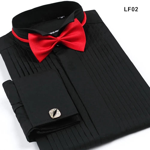 Men's French Cuff Tuxedo Shirt Solid Color Collar Shirt Men Long Sleeve shirt