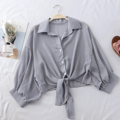 Chiffon Shirts Women Summer Half Sleeve Buttoned Up Shirt Loose Casual