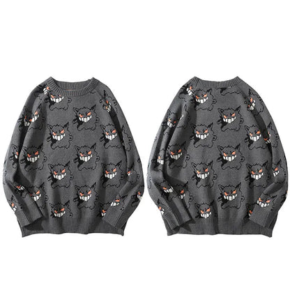 Men Knitted Sweater Hip Hop Streetwear Devil Print Pullover