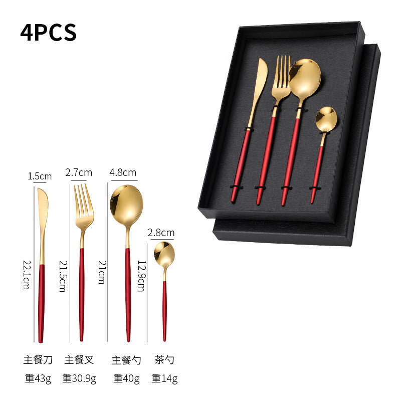 Dropshipping 4Pcs Stainless Steel Fork Spoon Cutlery Dinnerware Set Golden set