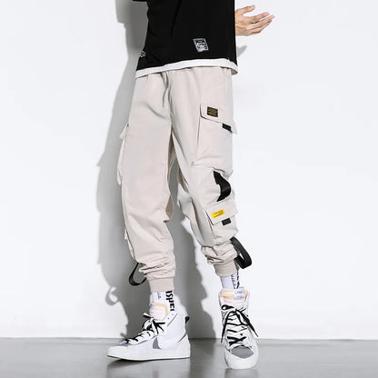 New Hip Hop Joggers Cargo Pants Men Harem Pants Multi-Pocket Ribbons