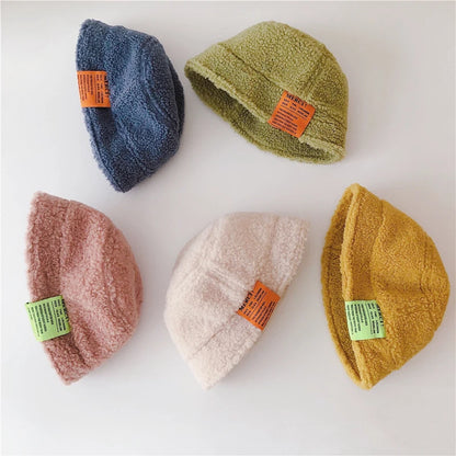 Autumn Winter Lambwool Baby Hats Letter Pattern Kids Boys Girls Caps