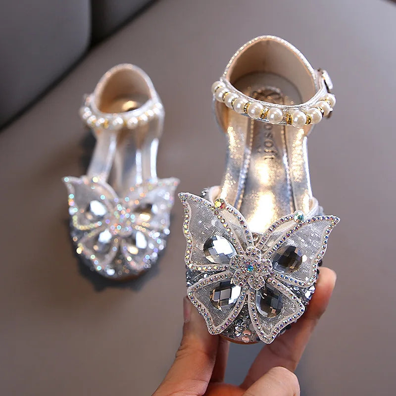 Fashion Girls Sequin Lace Bow Kids Shoes Girls Cute Pearl Princess Dance