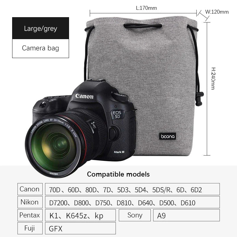 BOONA Camera Bag Backpack Lens Bag Drawstring Pouch Fleece Waterproof Camera