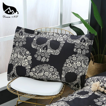 Dream NS Flower Skull Beddings and Bed Sets Black Color Duvet