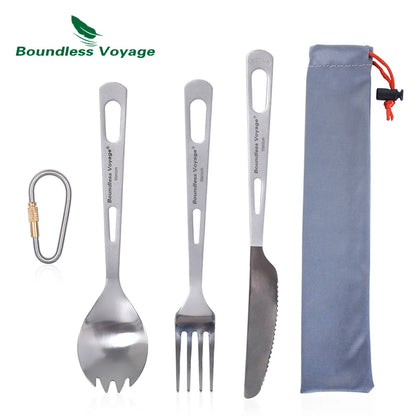 Boundless Voyage Titanium Camping Spoon Fork Spork Knife Chopsticks Straw