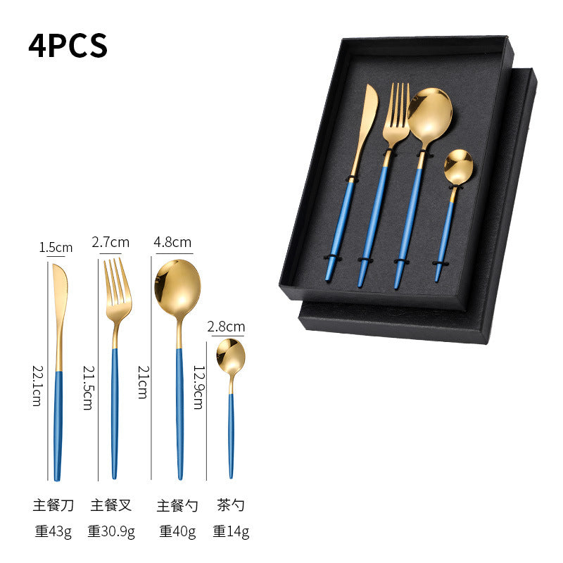 Dropshipping 4Pcs Stainless Steel Fork Spoon Cutlery Dinnerware Set Golden set