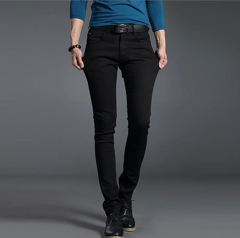 Jeans Men Stretch Solid Black Blue Skinny Slim Fit 2022 Spring and Summer pants