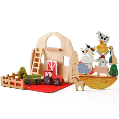 Wooden Simulated Farm Setting Scene Toys  Baby Thread Toy