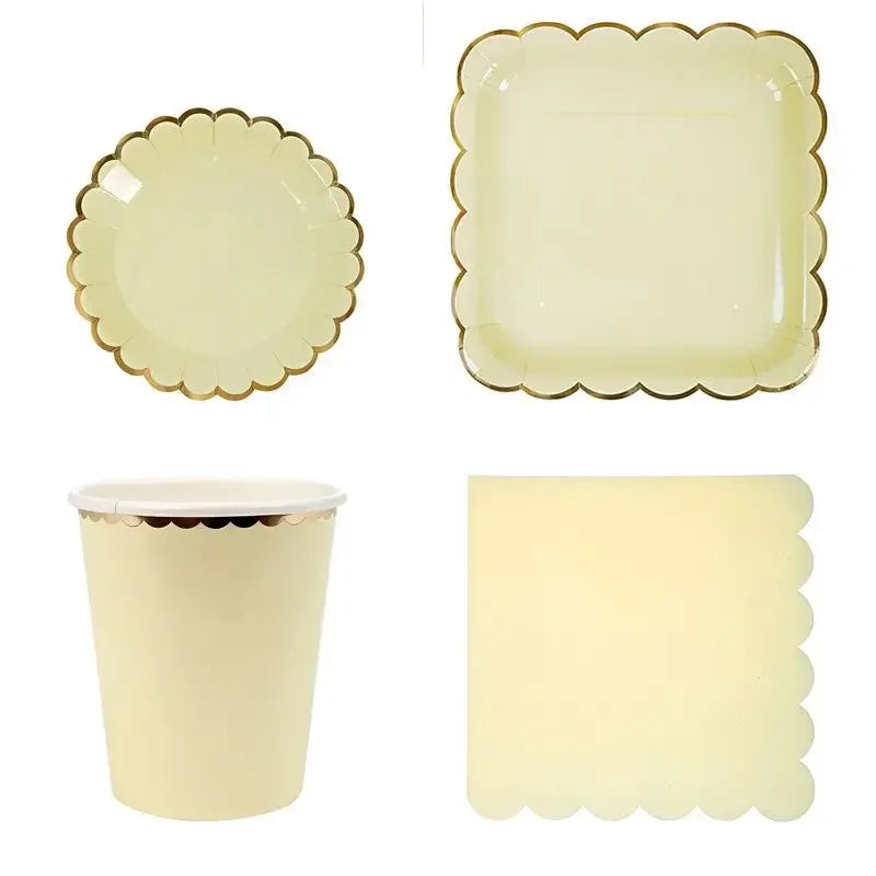 Disposable Tableware Paper Plate Lace Cups Hot Stamping Lace Paper Plates