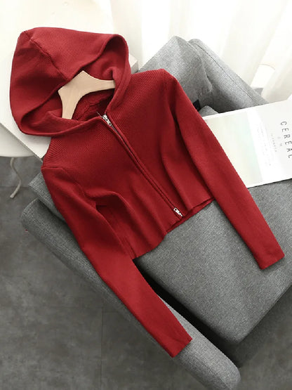 Slim Girls Soft Cotton Knitted Hoodies 2022 Fashion Ladies Sweatshirts