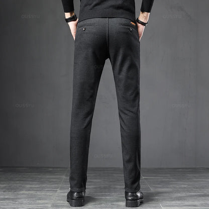 Spring Autumn Business Dress Pants Men Elastic Waist Frosted Fabric Casual