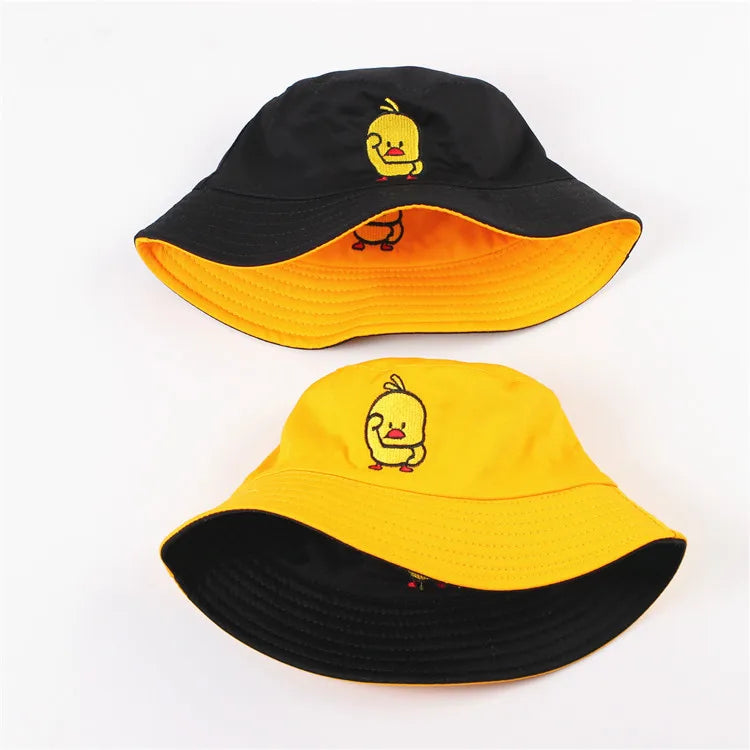 Reversible Black Yellow Duck Bucket Hat for Men Women Summer Sun Hat