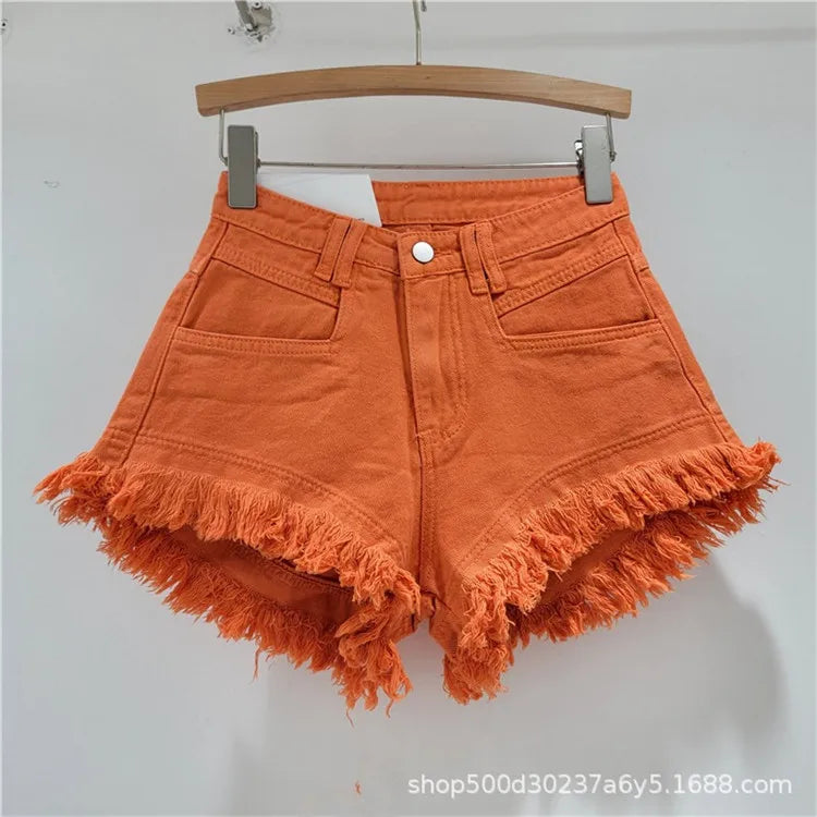 Fashion High Waisted Tassel Denim Shorts Women 'S Summer Popular Girls