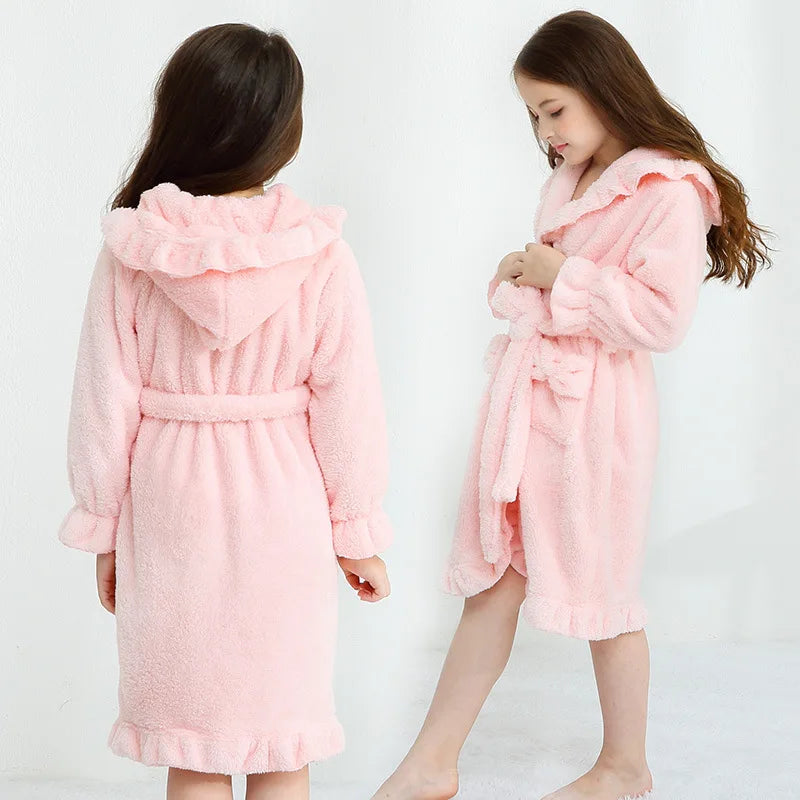 Toddler Baby Boys Girls Flannel Stringy Selvedge Bathrobe Children Sleepwear