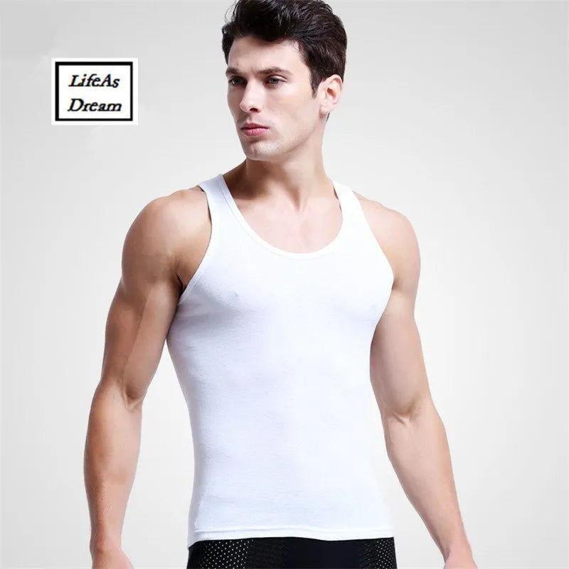 3Pcs/Lot Otton Mens Sleeveless Top Muscle Vest Cotton Undershirts O-Neck