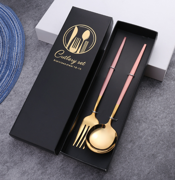 Luxury 18/10  Matte Black Gold Plated Stainless Steel Flatware Cutlery Set