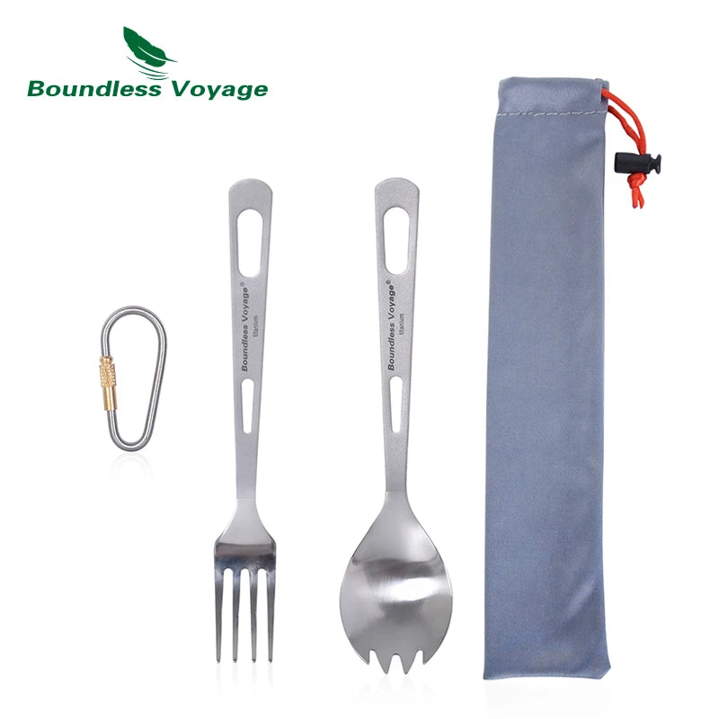 Boundless Voyage Titanium Camping Spoon Fork Spork Knife Chopsticks Straw