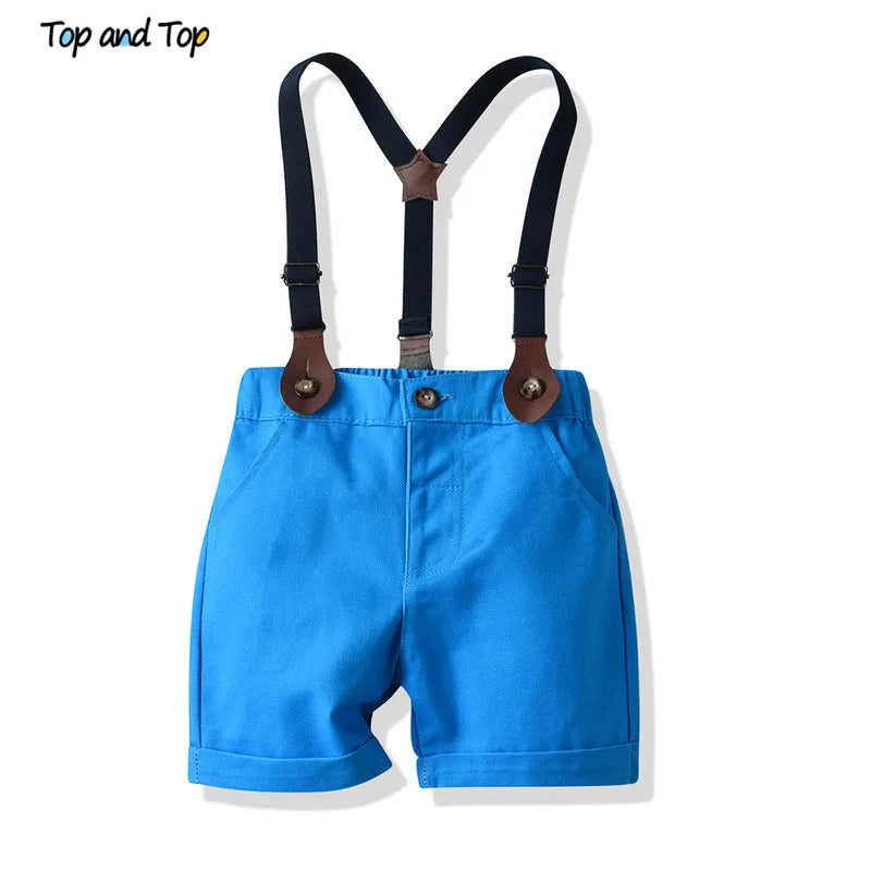 Top and Top Baby Boys Clothes Set Summer Toddler Plaid Tops+Suspenders