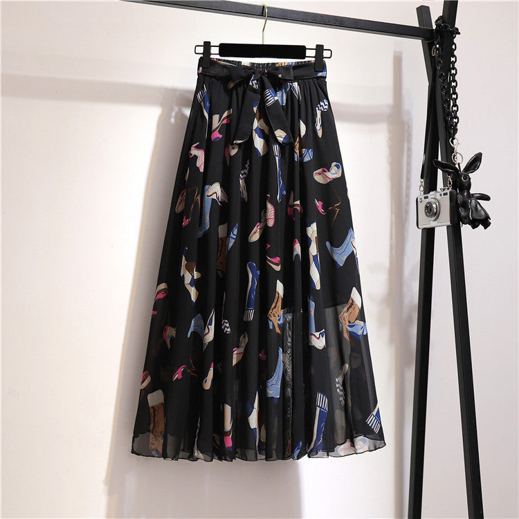 Women's Elegant Skirt Korean High Waist Cover Up Ruffle Skirts Midi Skirt