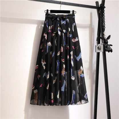 Women's Elegant Skirt Korean High Waist Cover Up Ruffle Skirts Midi Skirt