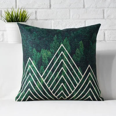 Nordic Geometry Green Forest Deer Pillow Animal Cushions Thick Linen Pillowcase