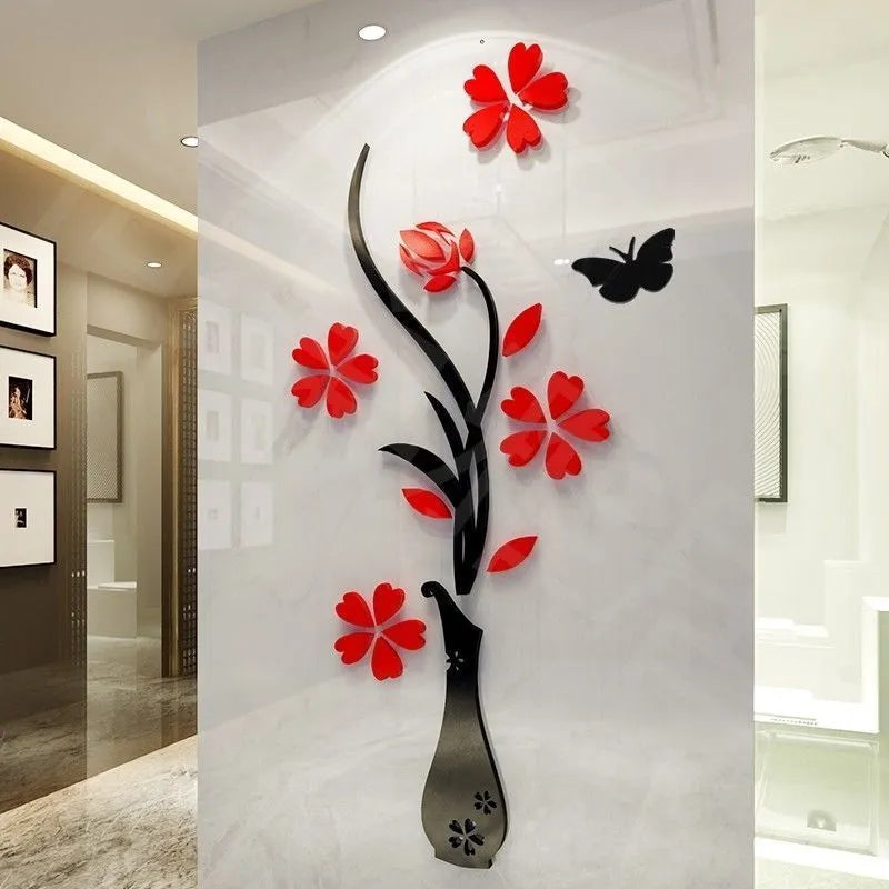 Multi-Piece Flower Vase 3D Acrylic Decoration Wall Sticker DIY Art Wall Poster