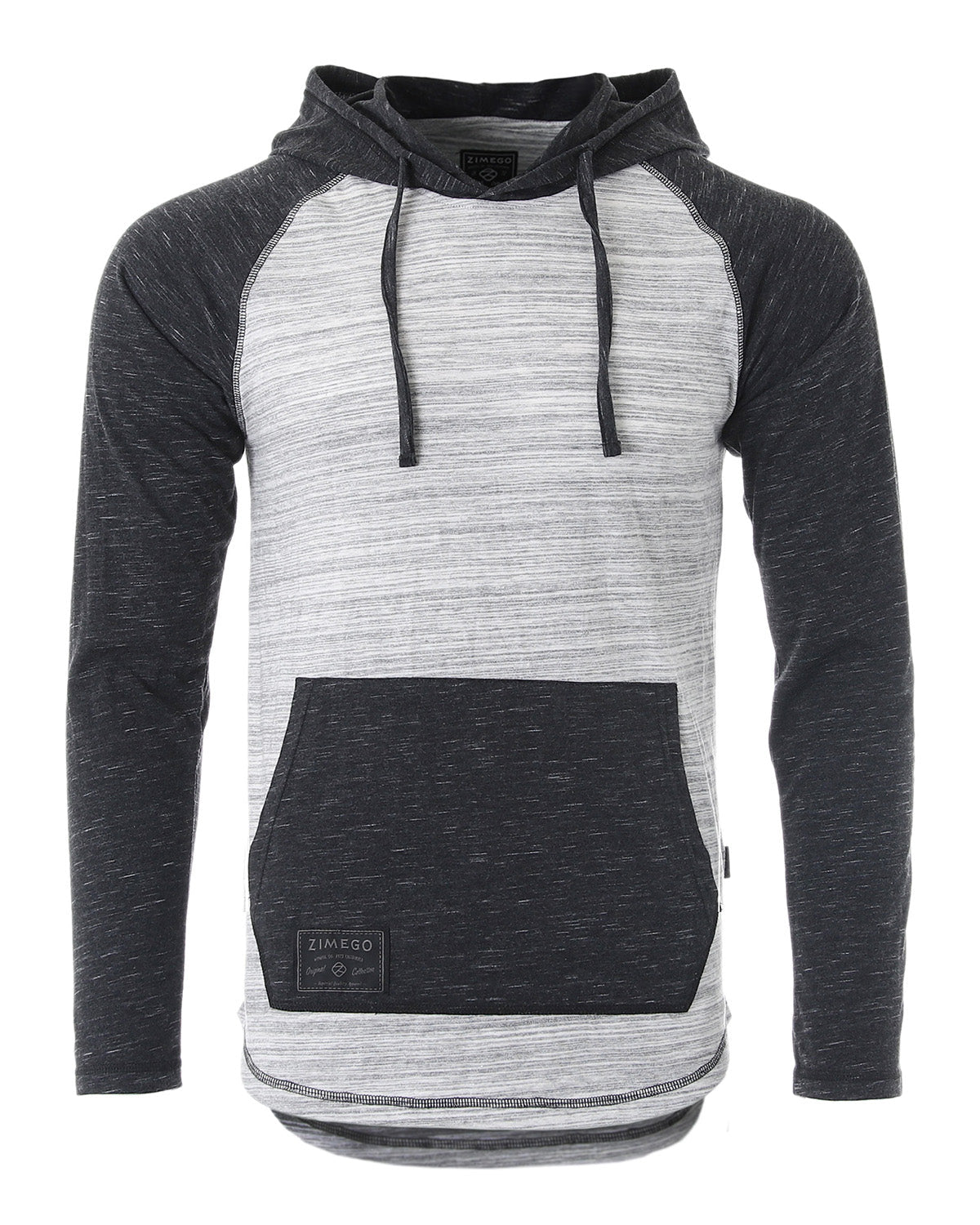 ZIMEGO Long Sleeve Raglan Henley Round Bottom Hood T-Shirts - GREY / BLACK