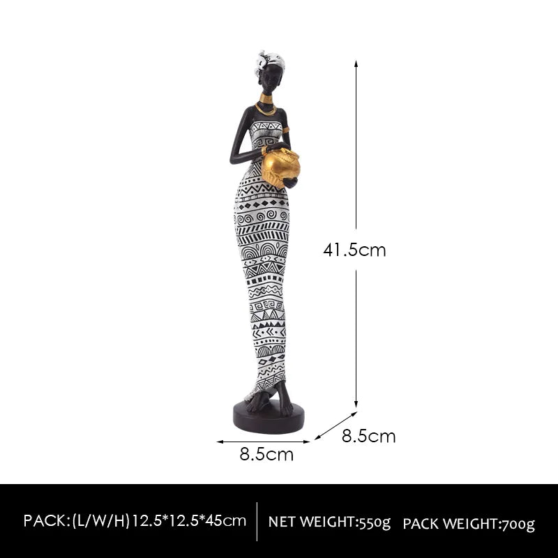 African Woman Figurines for Interior Decoration, Creative Decorative Sculptures