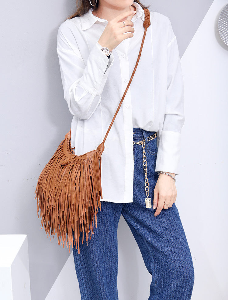 Vintage Tassel Women Shoulder Bag Tassel Women's Crossbody PU Leather Bags