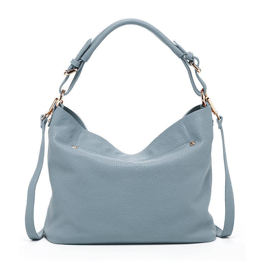 Lauren Faded Denim Leather Hobo Bag Blue