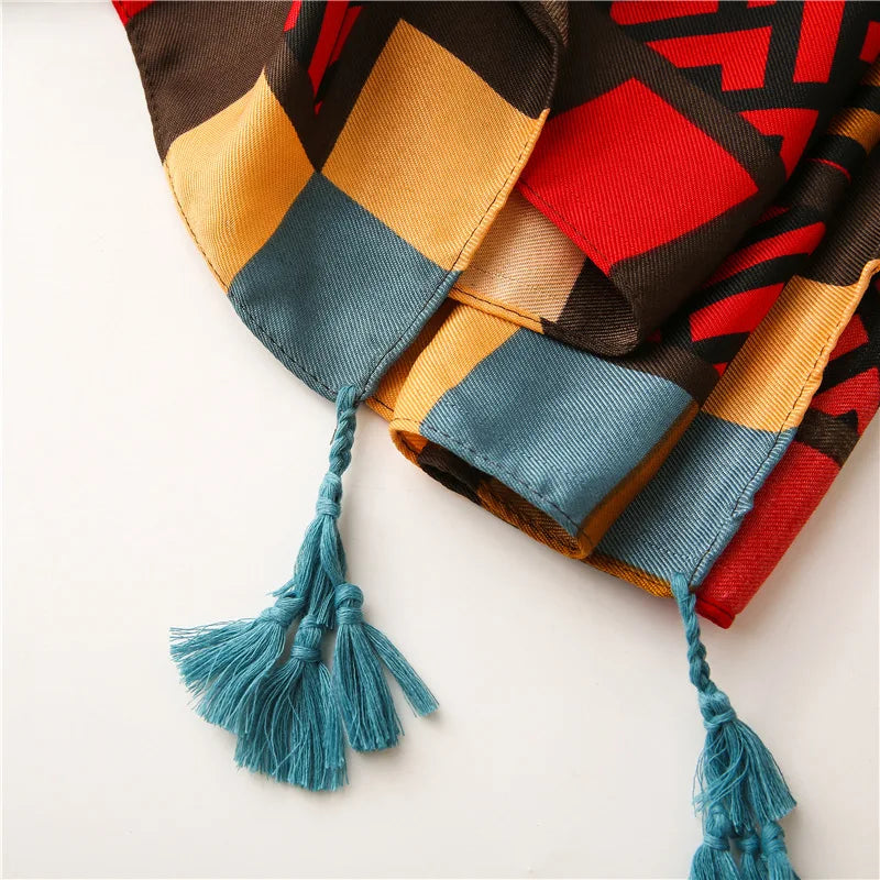 Fashion Luxury Brand Paisley Striped Line Tassel Viscose Scarf Women