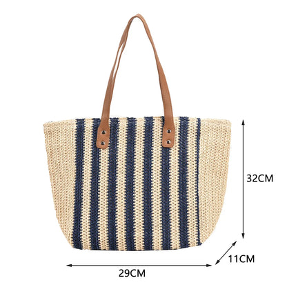 Summer Straw Woven Top-Handle Handbags Casual Large Capacity Women