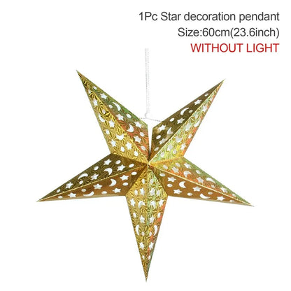 30-75cm Hollow Star Hanging Pendant Eid Mubarak Christmas Decoration 2024