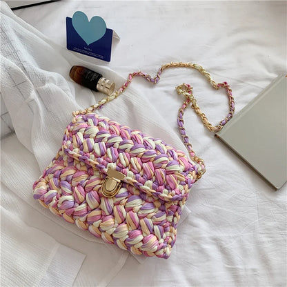 Bags for Women Hand Woven Bag Strip Thread Hook Knitted Women's Shoulder