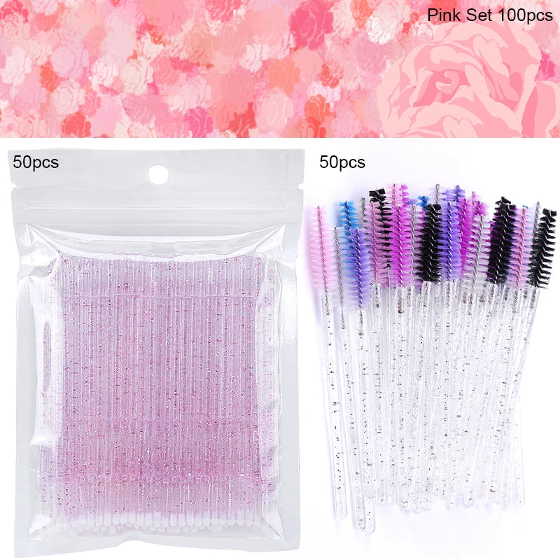 Eyelash Brushes 100pcs Eyebrow Tools Crystal Microbrush for Eyelashes Mascara